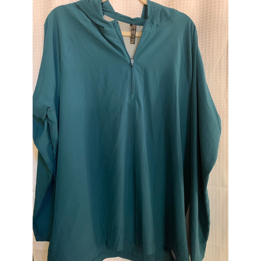 Realtree Fishing Mens Teal Blue Quarter Zip Hooded Performance Shirt Large L